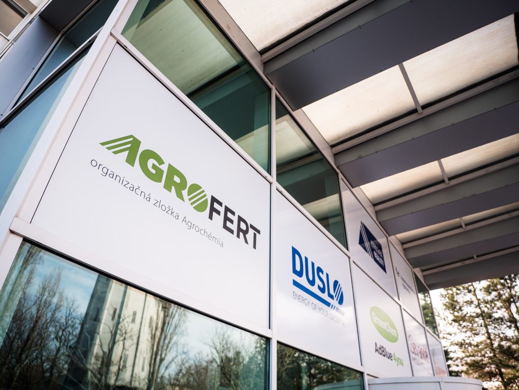 Agrofert building exterior with logo signs displayed.
